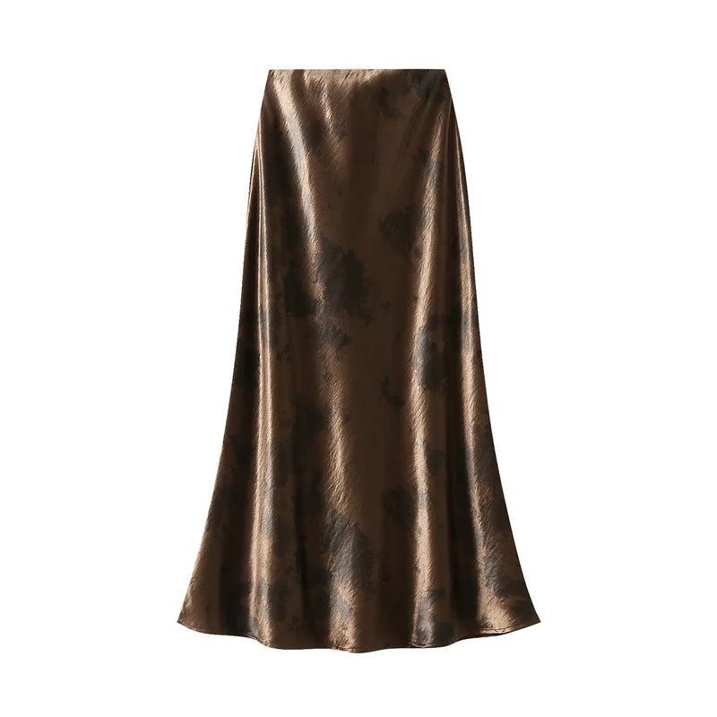 Seoulish Vintage Polka Dot Satin Mermaid Skirts for Women 2026 New Spring Summer High Waist Casual Mid Length Women's Skirts