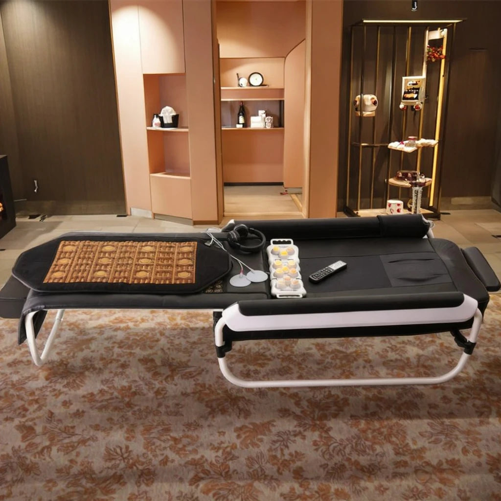 Best New Wholesale Automatic Spine Traction Acupressure Jade Roller Hot Stone Electric Spa Beauty Salon Infrared Massage Bed