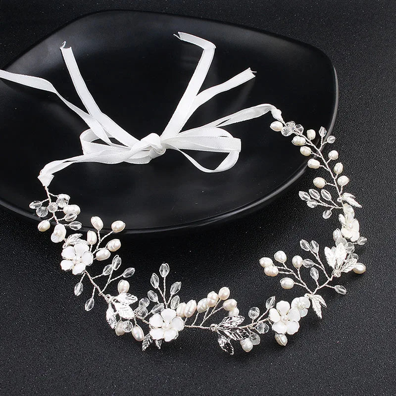 SLBRIDAL Handmade Crystals Freshwater Pearls Flower Leaf Bridal Headband Hair Vine Bridal Hair accessories Women Girls Jewelry