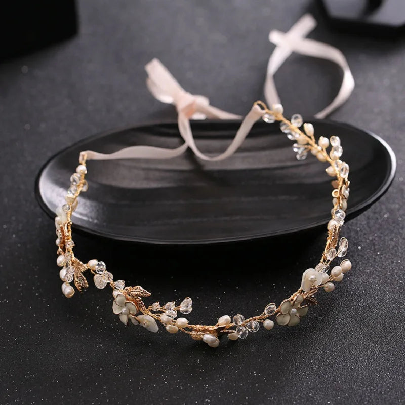 SLBRIDAL Handmade Crystals Freshwater Pearls Flower Leaf Bridal Headband Hair Vine Bridal Hair accessories Women Girls Jewelry