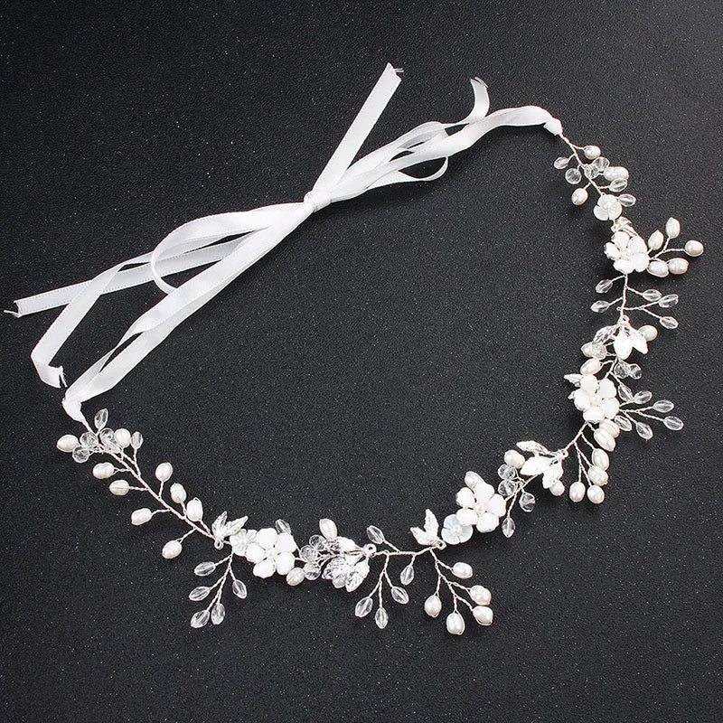 SLBRIDAL Handmade Crystals Freshwater Pearls Flower Leaf Bridal Headband Hair Vine Bridal Hair accessories Women Girls Jewelry