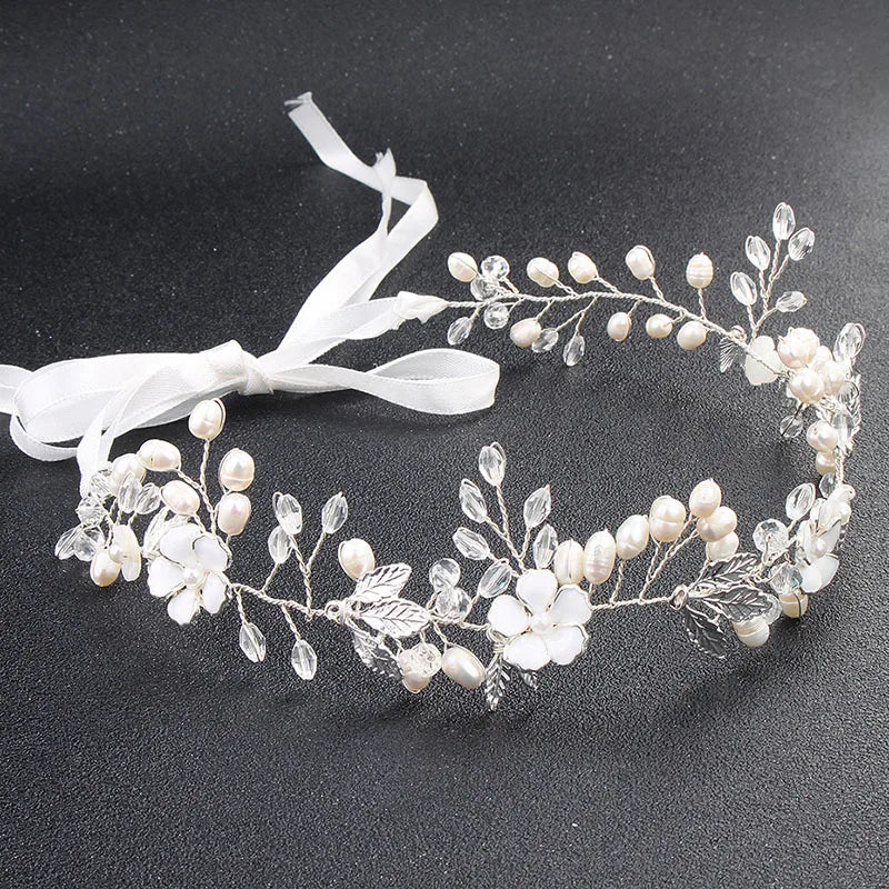 SLBRIDAL Handmade Crystals Freshwater Pearls Flower Leaf Bridal Headband Hair Vine Bridal Hair accessories Women Girls Jewelry