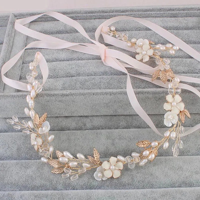 SLBRIDAL Handmade Crystals Freshwater Pearls Flower Leaf Bridal Headband Hair Vine Bridal Hair accessories Women Girls Jewelry