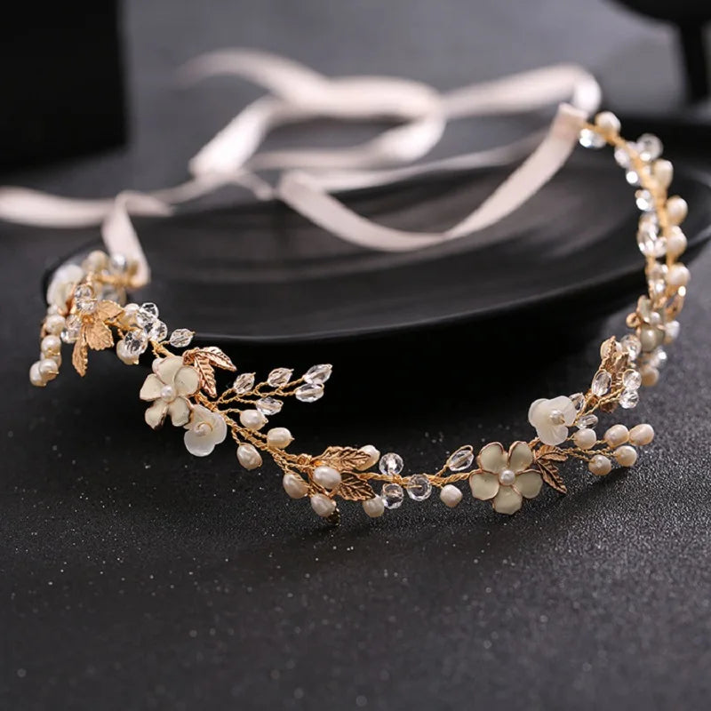 SLBRIDAL Handmade Crystals Freshwater Pearls Flower Leaf Bridal Headband Hair Vine Bridal Hair accessories Women Girls Jewelry