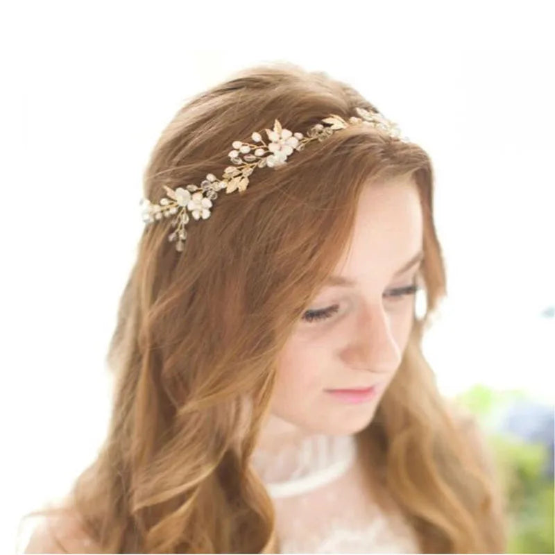 SLBRIDAL Handmade Crystals Freshwater Pearls Flower Leaf Bridal Headband Hair Vine Bridal Hair accessories Women Girls Jewelry