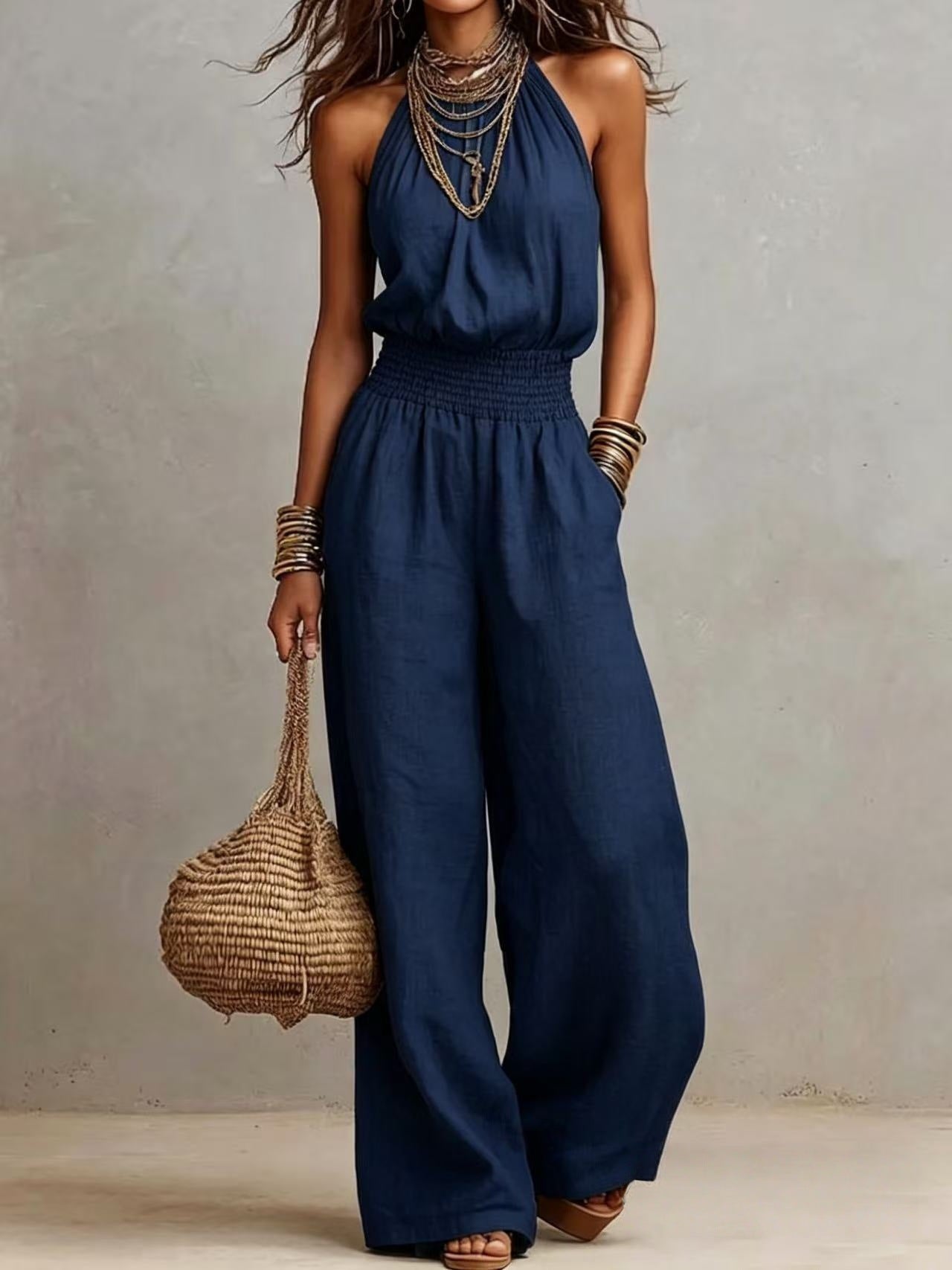 2026 Cross-Border Summer Hot-Selling Loose Casual Wide-Leg Pants European and American Retro Straight-Leg Workwear Overalls for Women