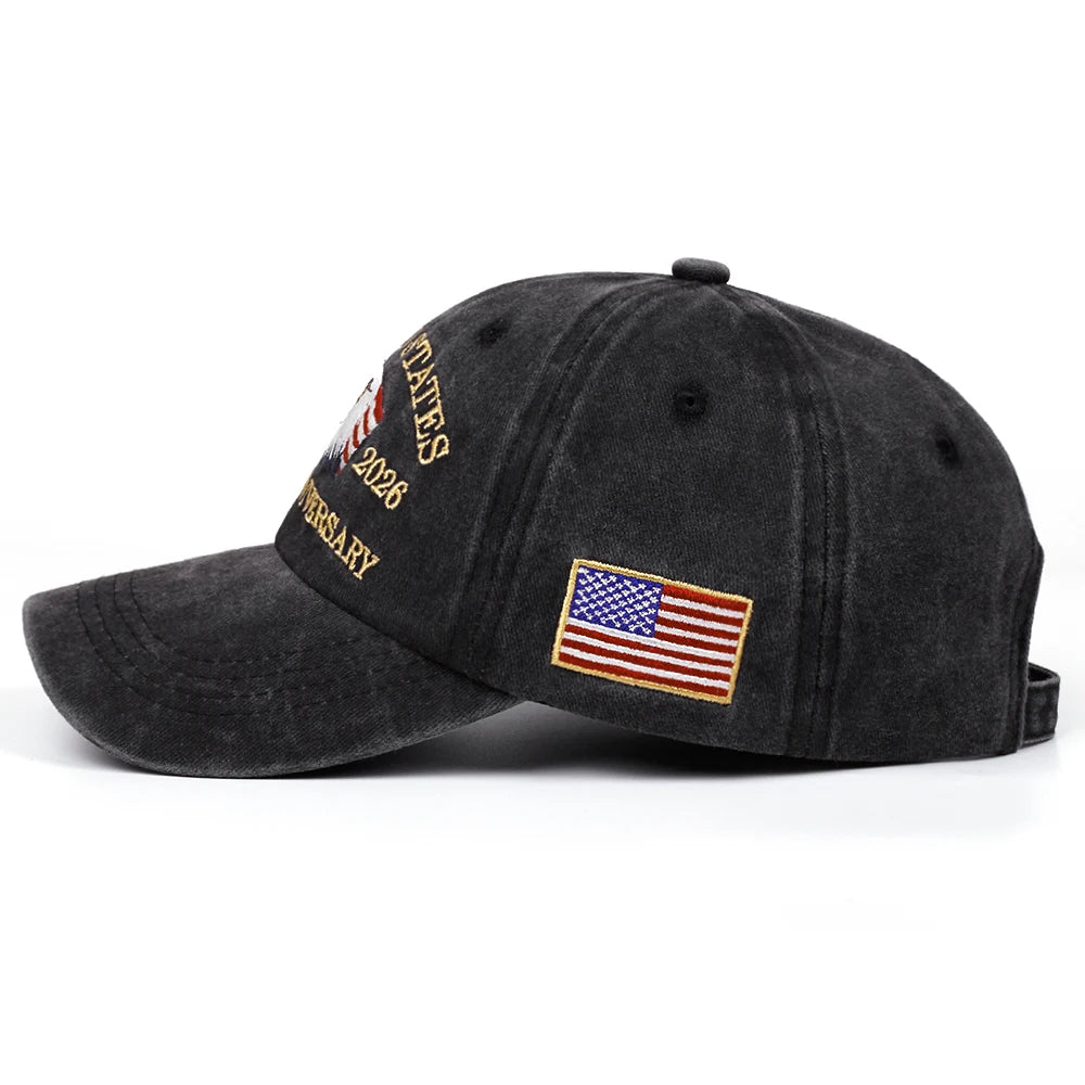 250th Anniversary Embroidered Retro Washed Outdoor Baseball Hat with American Flag
