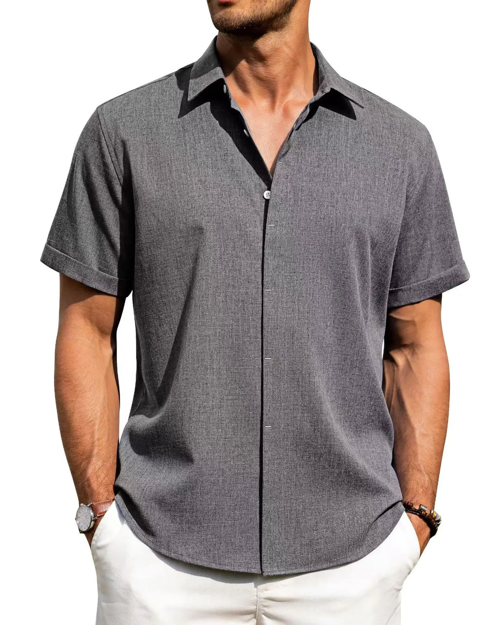 Mens Golf Shirts for Men Summer Beach Loose Shirt Button Down Short Sleeve Blouses Solid Print Casual Linen Shirts Streetwear