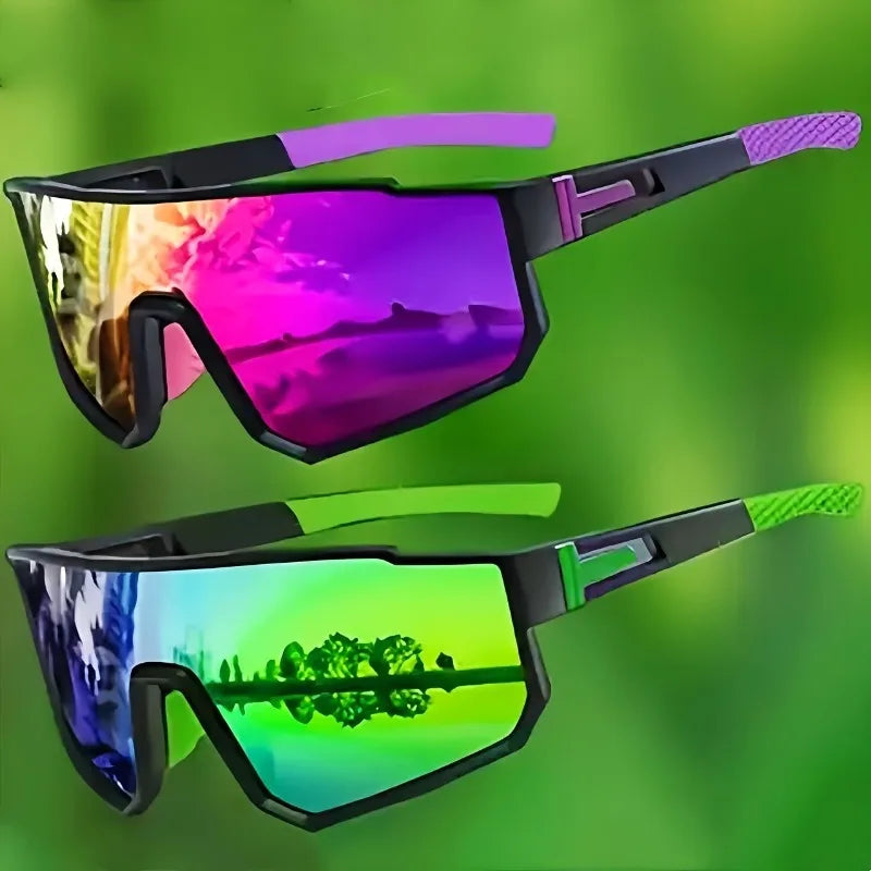 2pcs Colorful Cycling Glasses Mountain Bike Wind and Sand Blocking Goggles Fashionable Sports Sunglasses for Men and Women