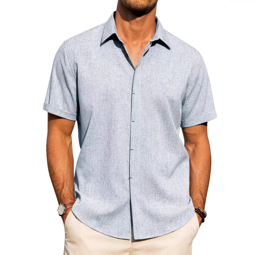 Mens Golf Shirts for Men Summer Beach Loose Shirt Button Down Short Sleeve Blouses Solid Print Casual Linen Shirts Streetwear