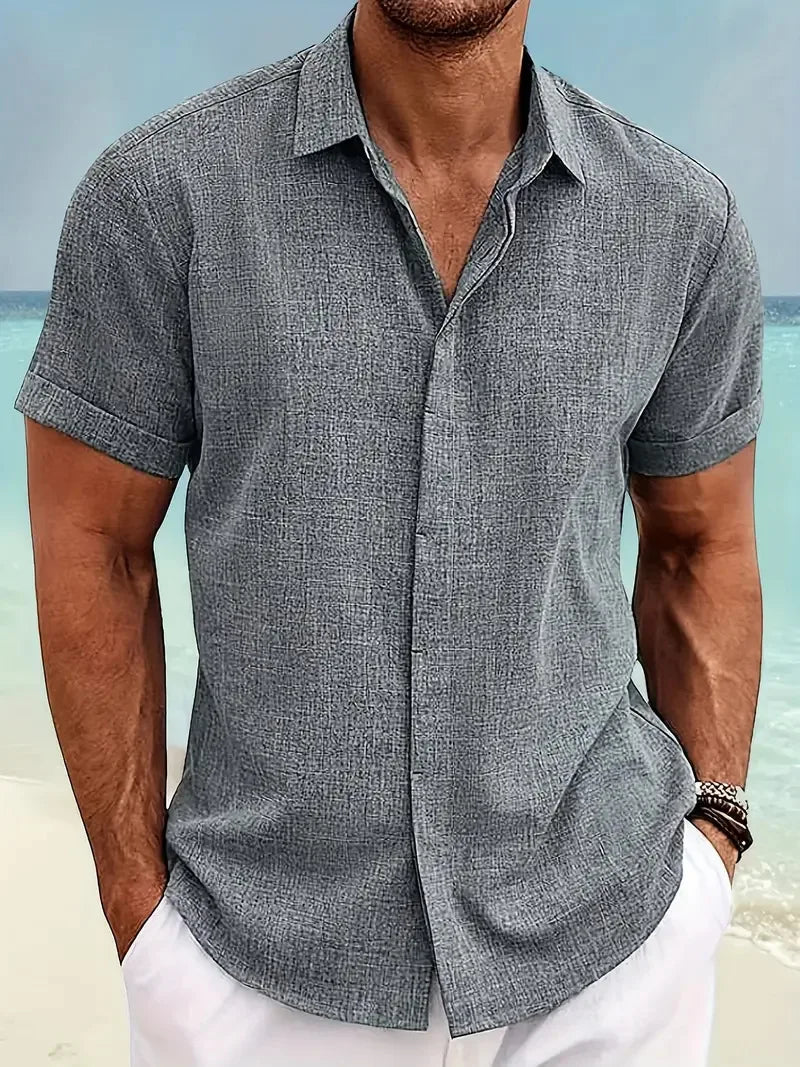 Mens Golf Shirts for Men Summer Beach Loose Shirt Button Down Short Sleeve Blouses Solid Print Casual Linen Shirts Streetwear