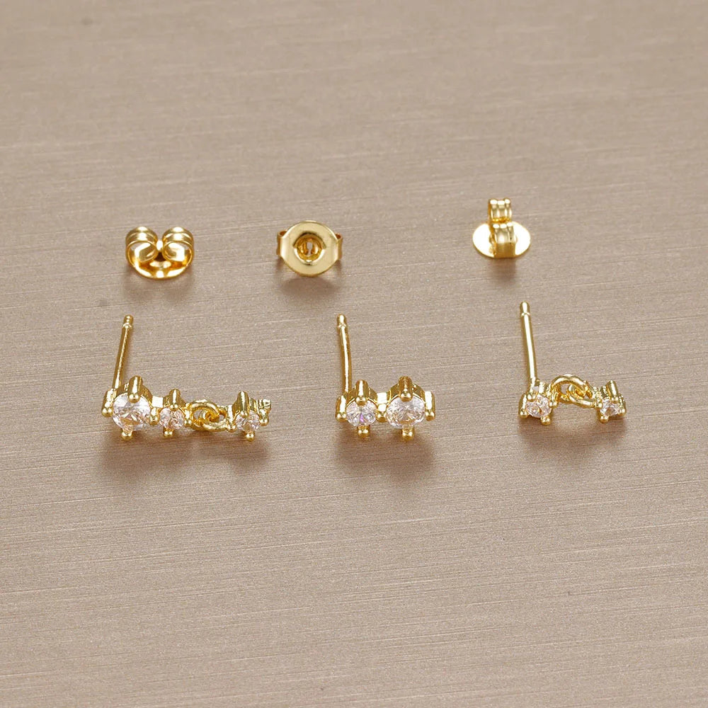 3pcs Dainty 14K Gold Plated Huggie Earrings Set for Women Hypoallergenic Cubic Zirconia Lightweight Small Stud Piercing Jewelry