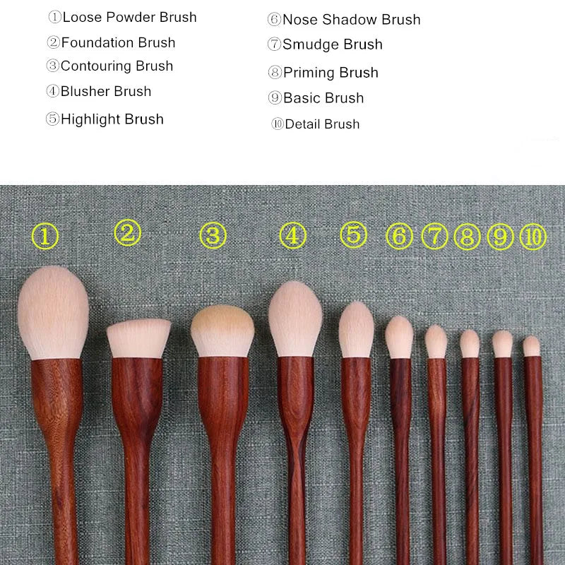 10PCS Sandalwood Makeup Brushes Set Powder Blush Foundation Blender Sculpting Eye Shadow Professional Beauty Make Up Brush