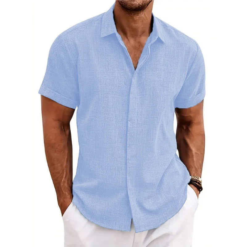 Mens Golf Shirts for Men Summer Beach Loose Shirt Button Down Short Sleeve Blouses Solid Print Casual Linen Shirts Streetwear