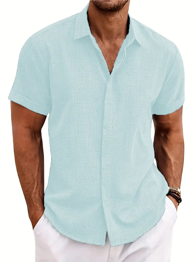 Mens Golf Shirts for Men Summer Beach Loose Shirt Button Down Short Sleeve Blouses Solid Print Casual Linen Shirts Streetwear