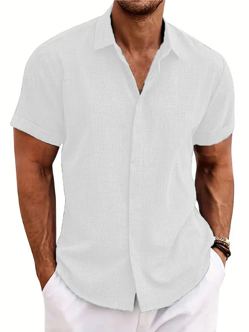 Mens Golf Shirts for Men Summer Beach Loose Shirt Button Down Short Sleeve Blouses Solid Print Casual Linen Shirts Streetwear