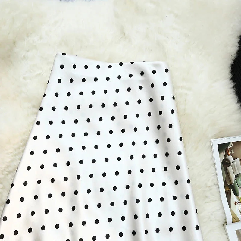 Seoulish Vintage Polka Dot Satin Mermaid Skirts for Women 2026 New Spring Summer High Waist Casual Mid Length Women's Skirts