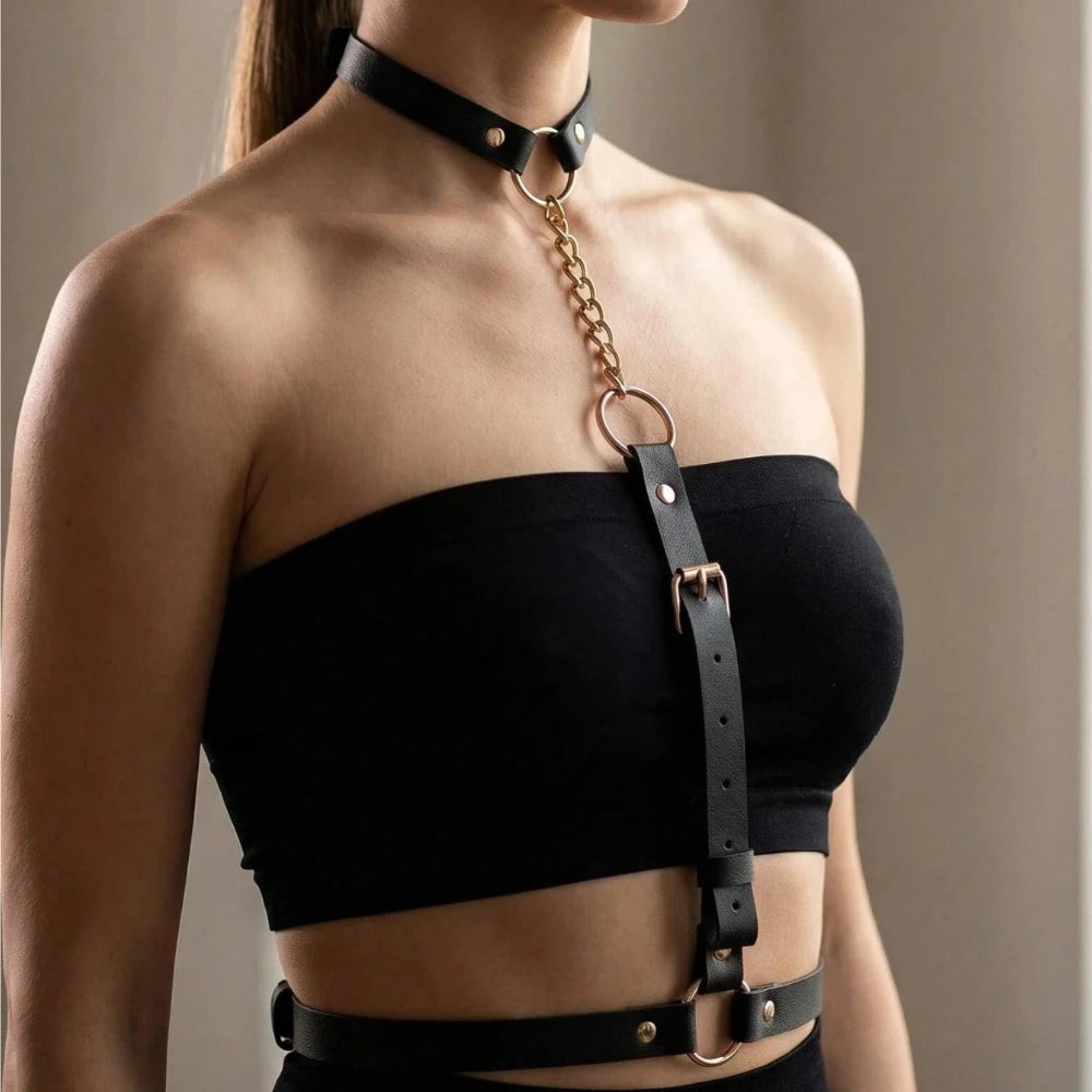 Women PU Leather Body Fashion Chest Harness Gothic Harness for Women Punk Harness Waist Belt Rave Outfit Belt