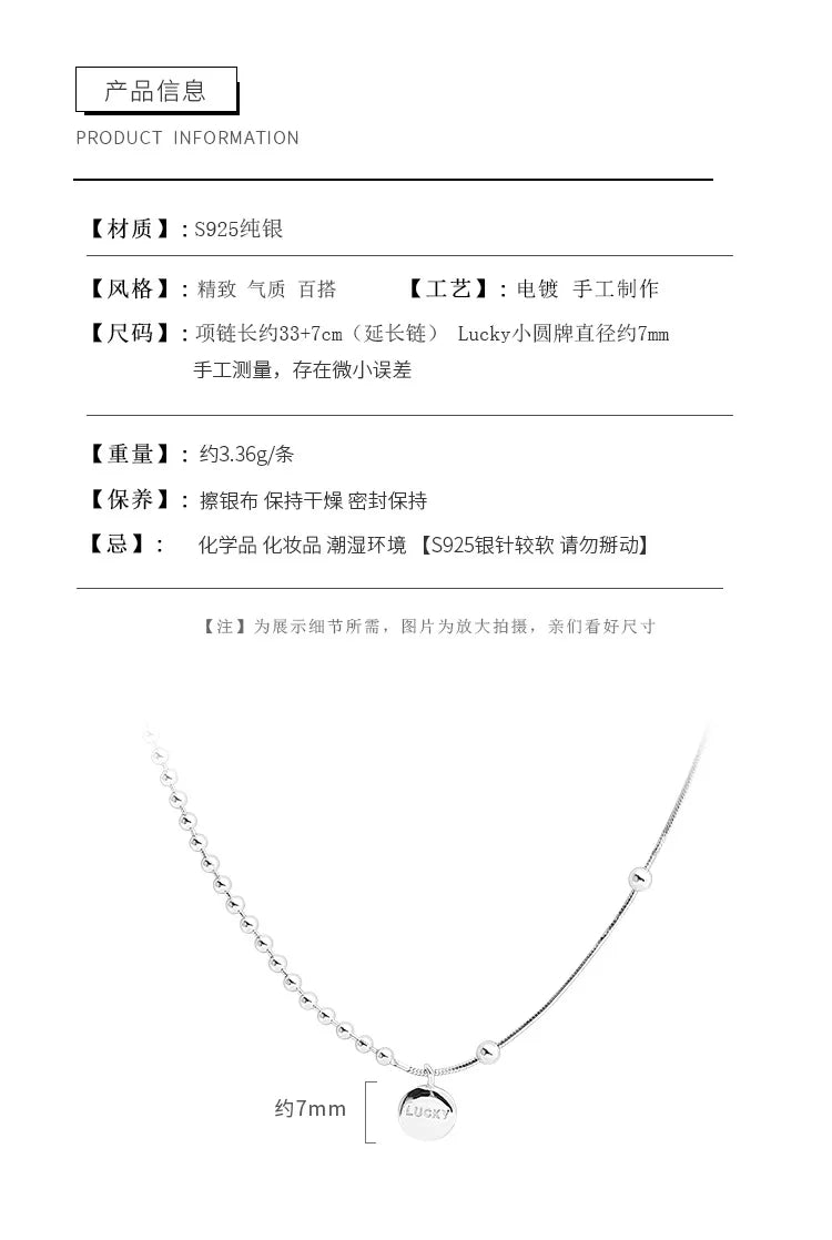 925 Sterling Silver Lucky Pendant Choker Necklaces For Women Aesthetic Elegant Jewelry Charms Accessories Money 925 Jewellery