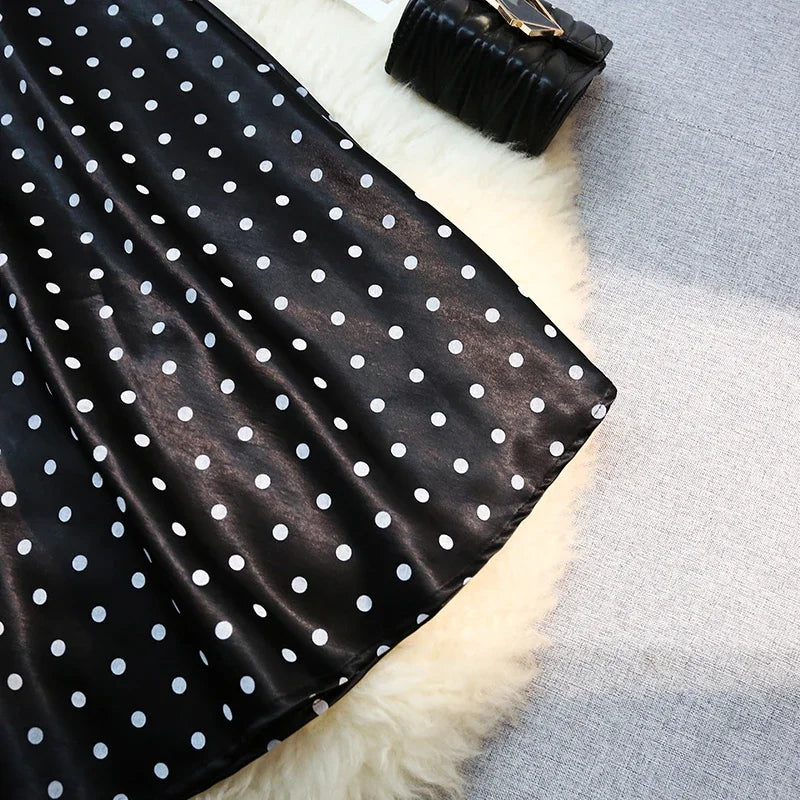 Seoulish Vintage Polka Dot Satin Mermaid Skirts for Women 2026 New Spring Summer High Waist Casual Mid Length Women's Skirts