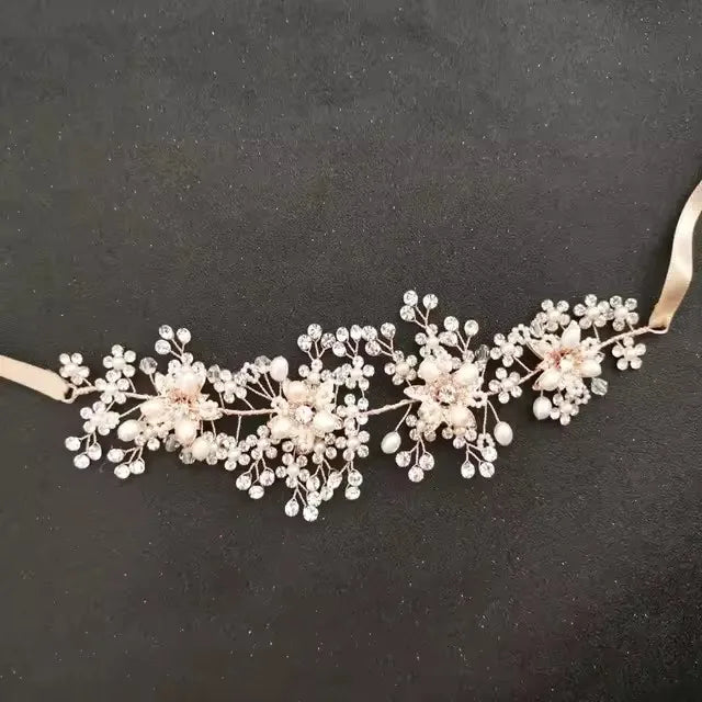 SLBRIDAL Handmade Crystals Freshwater Pearls Flower Leaf Bridal Headband Hair Vine Bridal Hair accessories Women Girls Jewelry