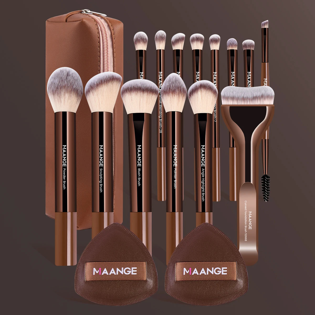 MAANGE 14pcs Makeup Brushes with 2pcs Air Cushion Makeup Puffs Foundation Brush Powder Blusher Brush Eye Brushes Holiday Gift