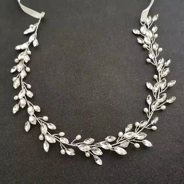 SLBRIDAL Handmade Crystals Freshwater Pearls Flower Leaf Bridal Headband Hair Vine Bridal Hair accessories Women Girls Jewelry