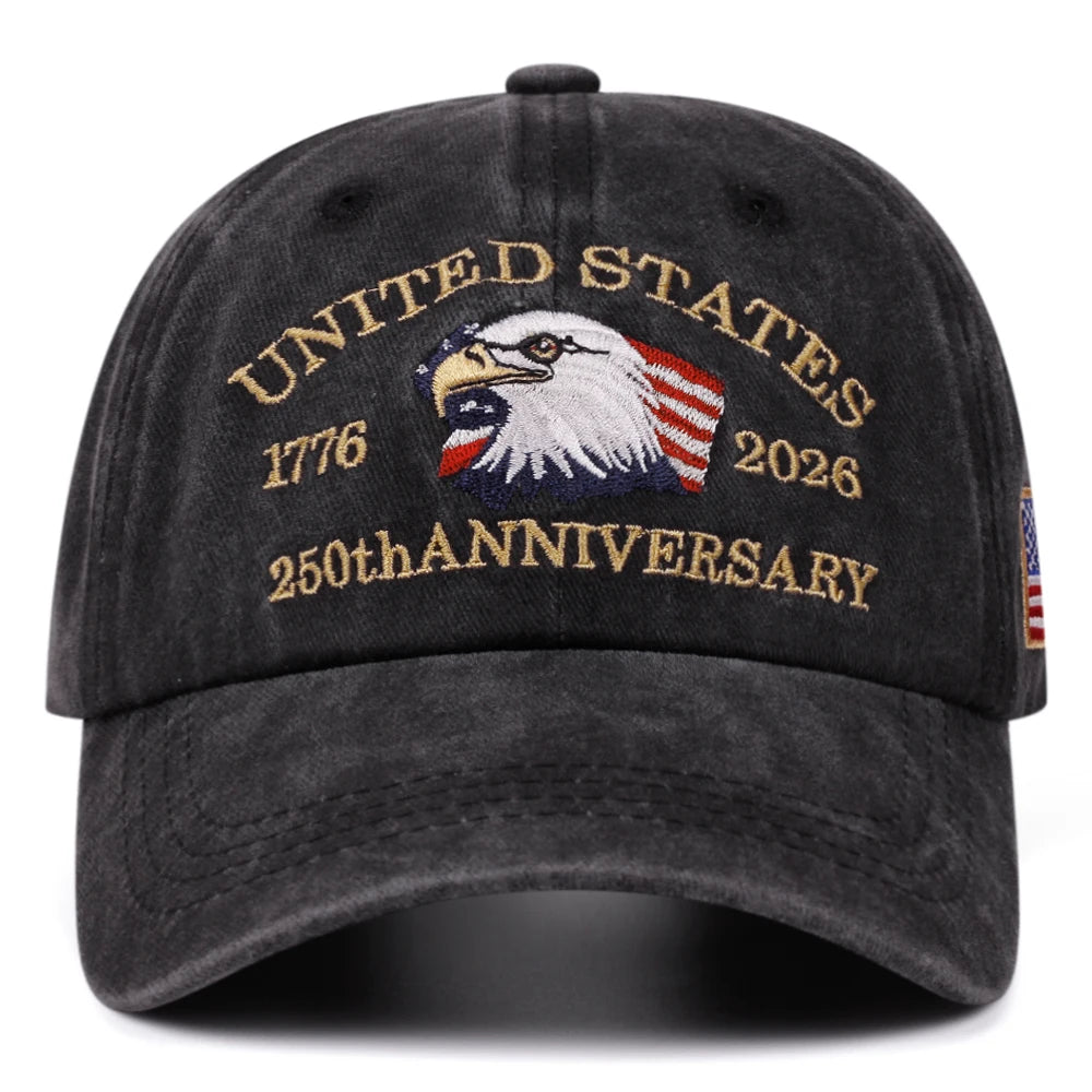 250th Anniversary Embroidered Retro Washed Outdoor Baseball Hat with American Flag