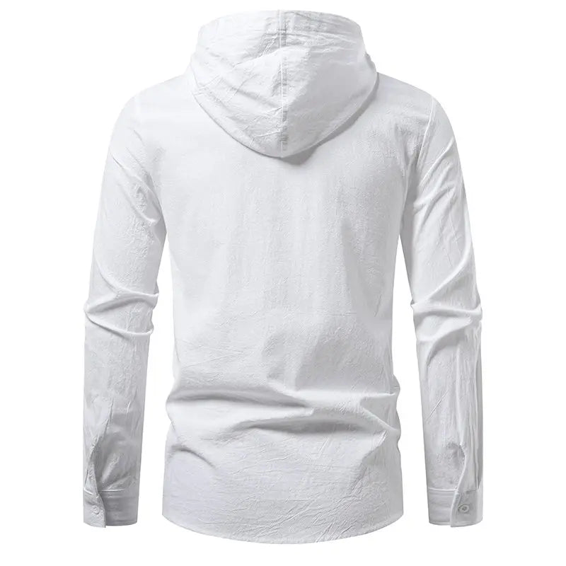Men's Casual Streetwear Long Sleeve Hooded T-Shirt Solid Color Pullover Top Tee Shirt for Everyday Comfort Roll up Style