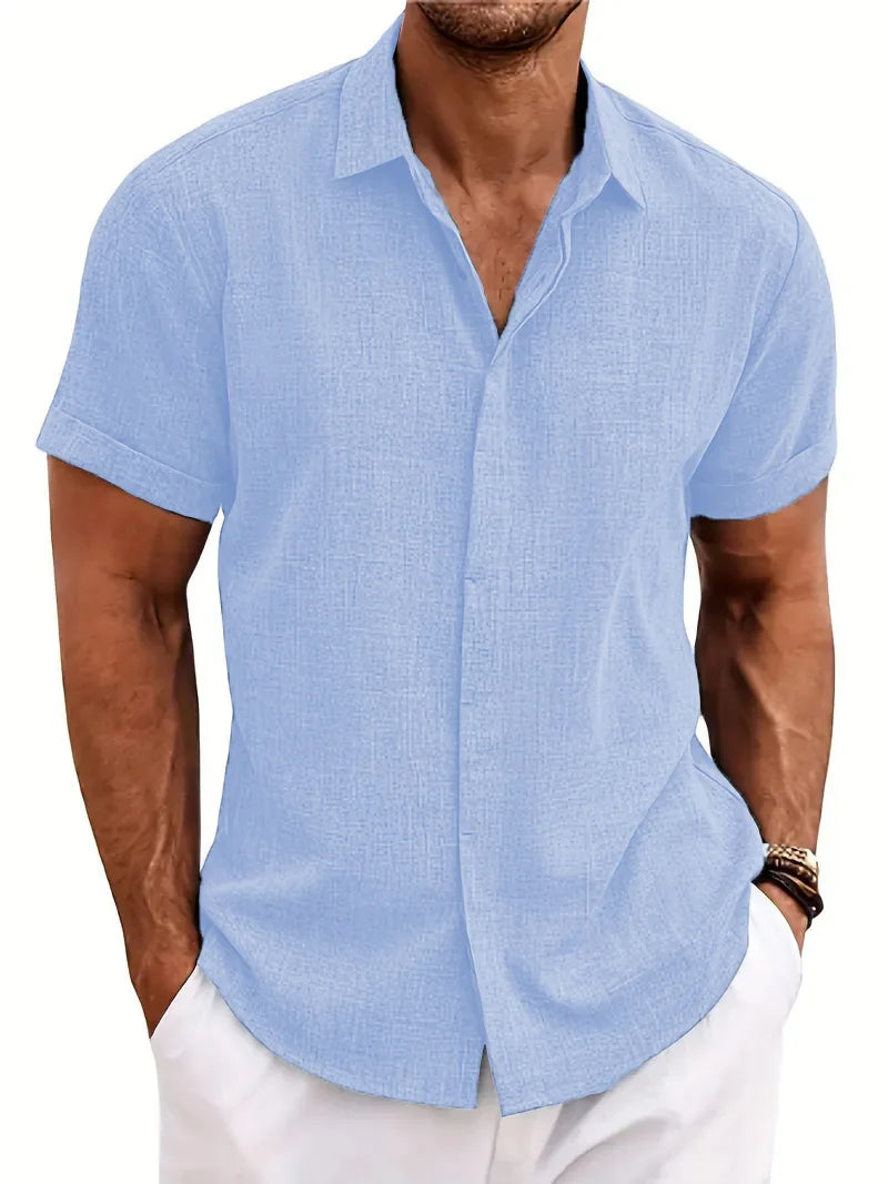 Mens Golf Shirts for Men Summer Beach Loose Shirt Button Down Short Sleeve Blouses Solid Print Casual Linen Shirts Streetwear
