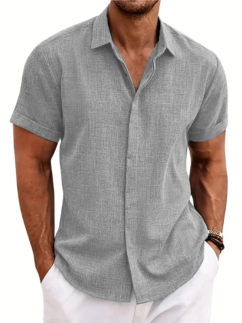 Mens Golf Shirts for Men Summer Beach Loose Shirt Button Down Short Sleeve Blouses Solid Print Casual Linen Shirts Streetwear