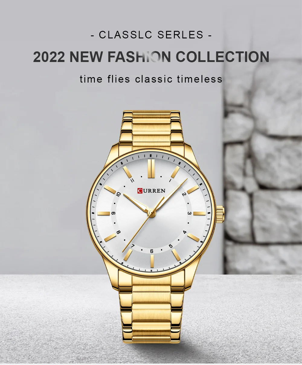 CURREN 8430 Classic Fashion Men's Quartz Watch Elegant Daily Waterproof Luminous Stainless Steel Strap Simple Casual Men's Clock