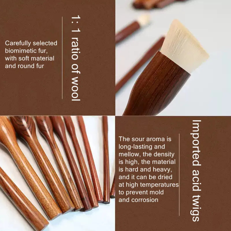 10PCS Sandalwood Makeup Brushes Set Powder Blush Foundation Blender Sculpting Eye Shadow Professional Beauty Make Up Brush