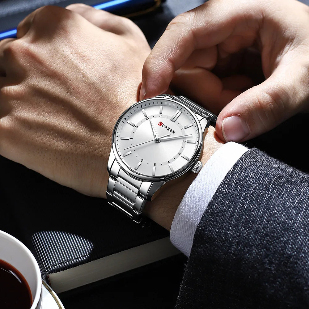 CURREN 8430 Classic Fashion Men's Quartz Watch Elegant Daily Waterproof Luminous Stainless Steel Strap Simple Casual Men's Clock