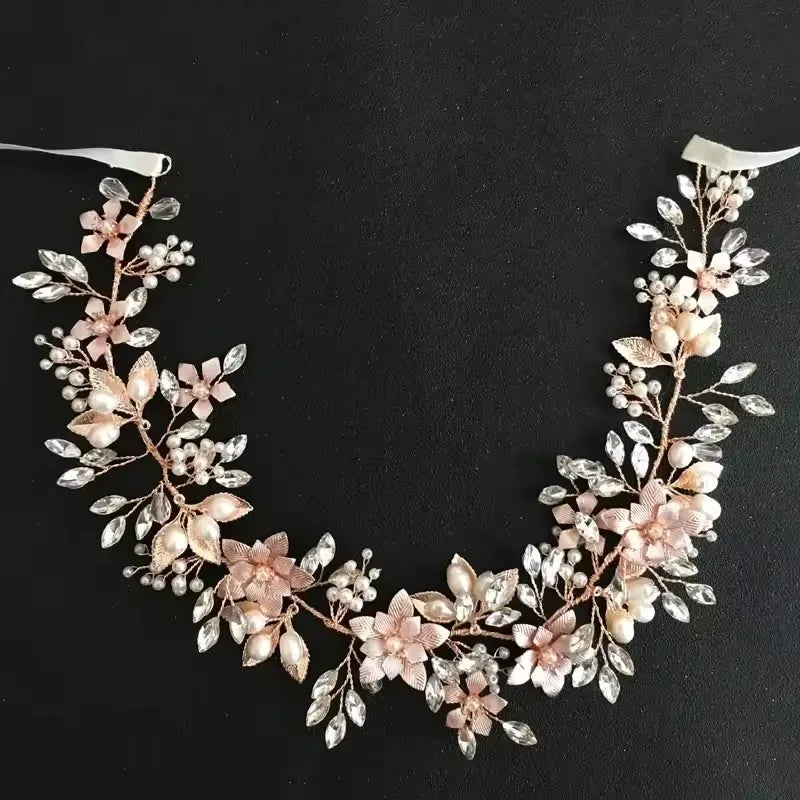 SLBRIDAL Handmade Crystals Freshwater Pearls Flower Leaf Bridal Headband Hair Vine Bridal Hair accessories Women Girls Jewelry