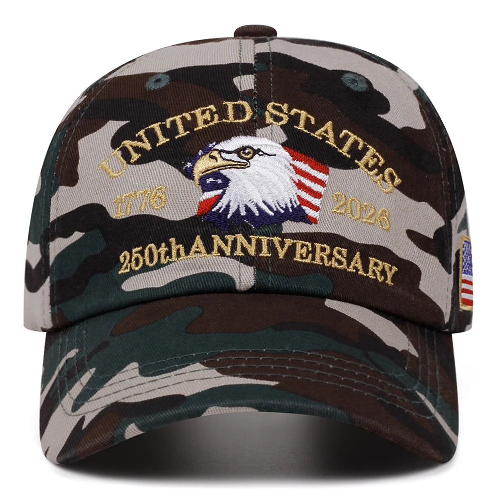 250th Anniversary Embroidered Retro Washed Outdoor Baseball Hat with American Flag