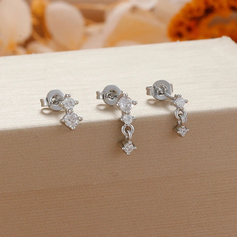 3pcs Dainty 14K Gold Plated Huggie Earrings Set for Women Hypoallergenic Cubic Zirconia Lightweight Small Stud Piercing Jewelry
