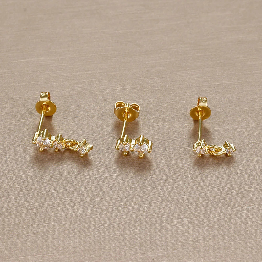 3pcs Dainty 14K Gold Plated Huggie Earrings Set for Women Hypoallergenic Cubic Zirconia Lightweight Small Stud Piercing Jewelry