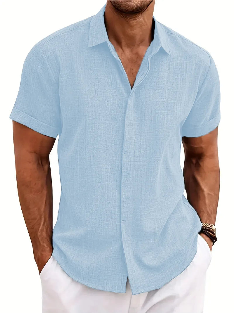 Mens Golf Shirts for Men Summer Beach Loose Shirt Button Down Short Sleeve Blouses Solid Print Casual Linen Shirts Streetwear