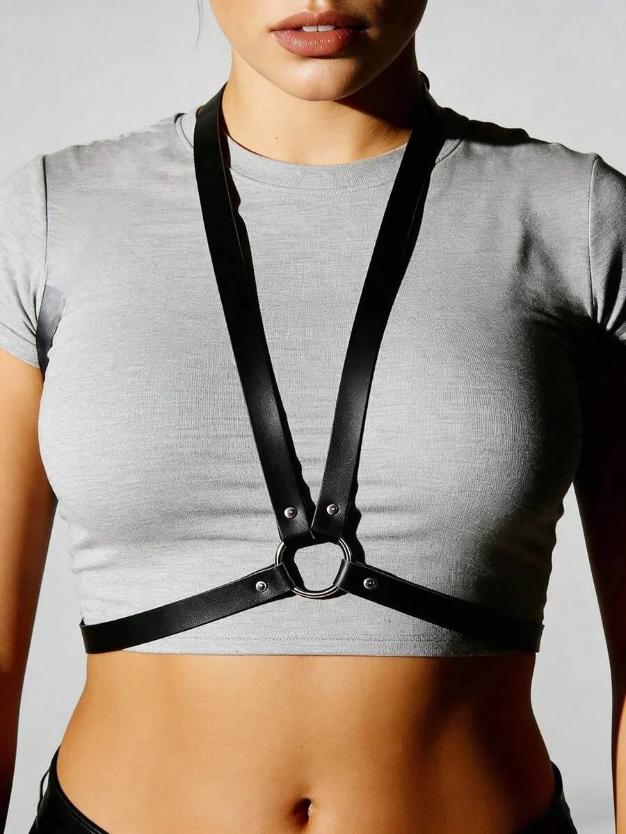 Women PU Leather Body Fashion Chest Harness Gothic Harness for Women Punk Harness Waist Belt Rave Outfit Belt