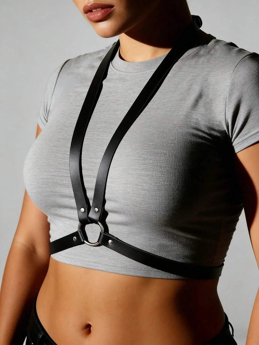 Women PU Leather Body Fashion Chest Harness Gothic Harness for Women Punk Harness Waist Belt Rave Outfit Belt