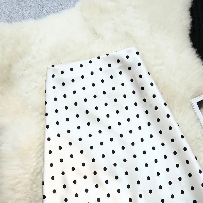 Seoulish Vintage Polka Dot Satin Mermaid Skirts for Women 2026 New Spring Summer High Waist Casual Mid Length Women's Skirts