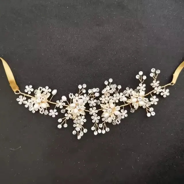 SLBRIDAL Handmade Crystals Freshwater Pearls Flower Leaf Bridal Headband Hair Vine Bridal Hair accessories Women Girls Jewelry