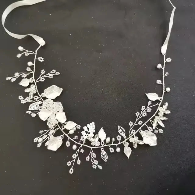 SLBRIDAL Handmade Crystals Freshwater Pearls Flower Leaf Bridal Headband Hair Vine Bridal Hair accessories Women Girls Jewelry