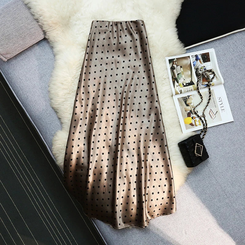 Seoulish Vintage Polka Dot Satin Mermaid Skirts for Women 2026 New Spring Summer High Waist Casual Mid Length Women's Skirts