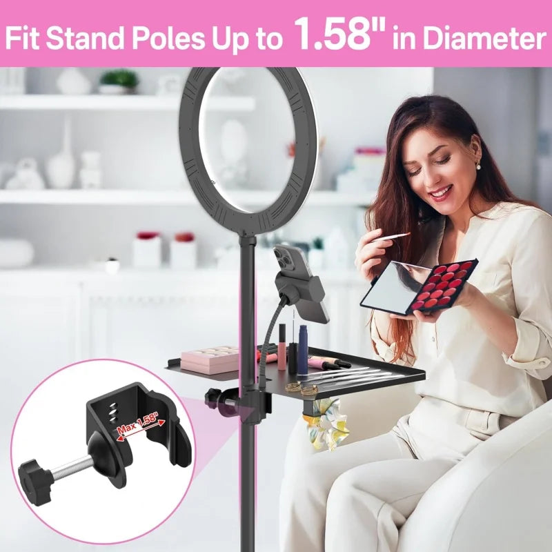 Adjustable Lash Tray Holder for Ring Light – Clip-On Organizer Stand with Phone Holder for Eyelash Extension Beauty Accessories