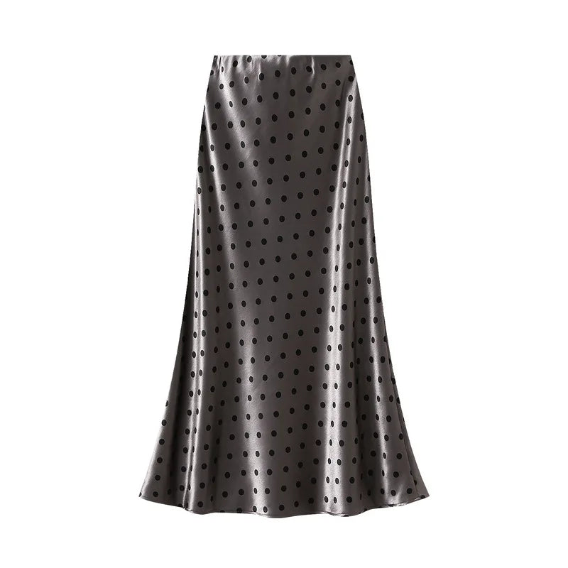 Seoulish Vintage Polka Dot Satin Mermaid Skirts for Women 2026 New Spring Summer High Waist Casual Mid Length Women's Skirts