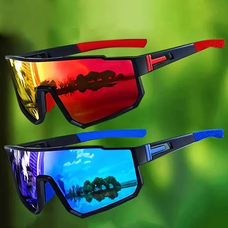2pcs Colorful Cycling Glasses Mountain Bike Wind and Sand Blocking Goggles Fashionable Sports Sunglasses for Men and Women