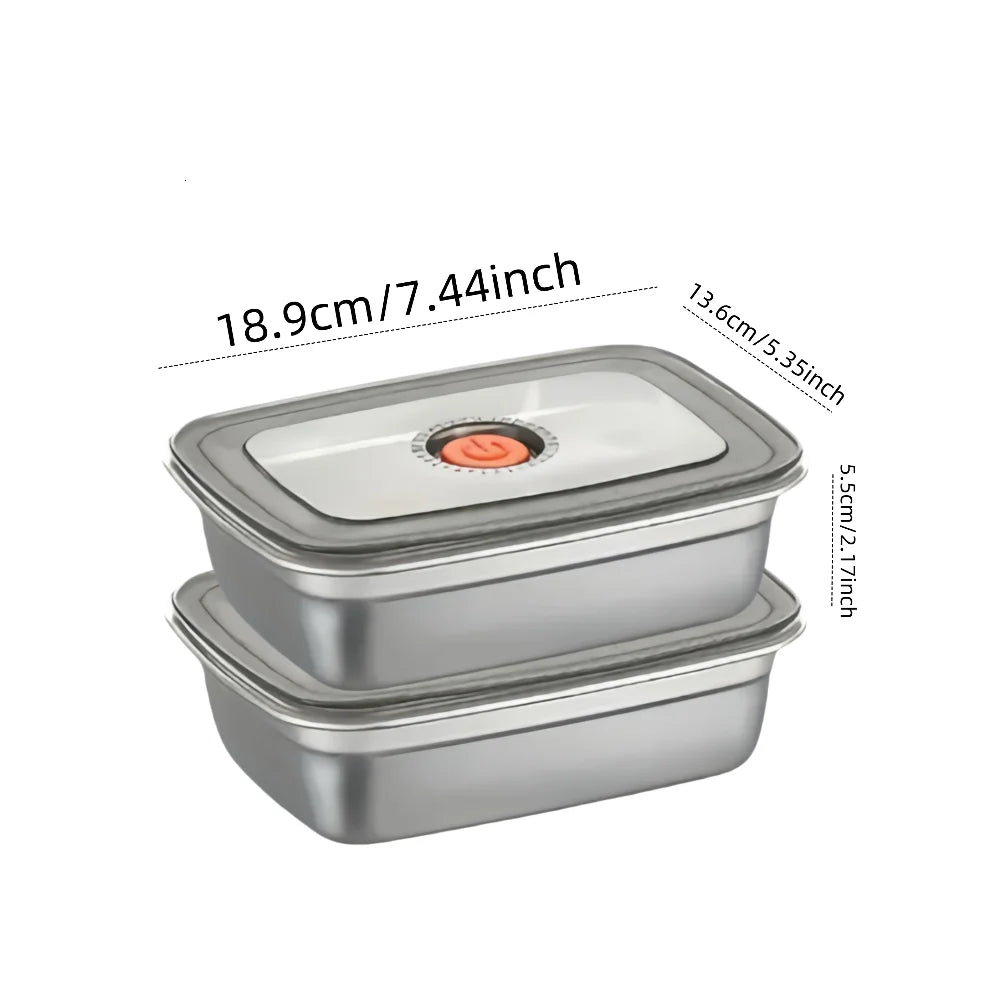 2/3PCS Black Valve Lid Stainless Steel Food Containers Reusable Stackable Leakproof Sealed Storage Boxes for Fruits Meat Vegetab