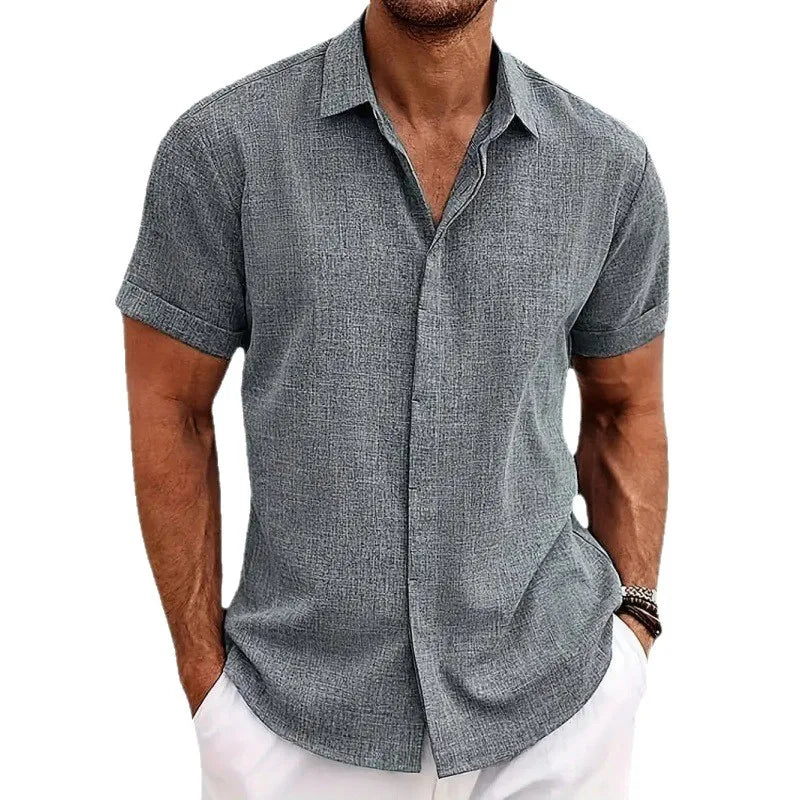Mens Golf Shirts for Men Summer Beach Loose Shirt Button Down Short Sleeve Blouses Solid Print Casual Linen Shirts Streetwear
